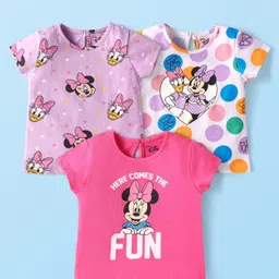 Babyhug Disney Single Jersey Knit Half Sleeves T-Shirt with Minnie Mouse Graphics Pack of 3 - Lavender Pink & White-picture-0