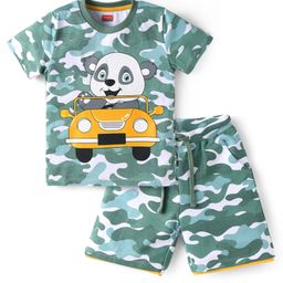 Babyhug Single Jersey Knit Half Sleeves T-Shirt & Shorts Set with Panda Print - Dark Green-image-96