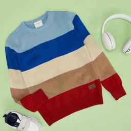 Pantaloons Junior Full Sleeves Rugby Striped Sweater - Light Blue-picture-3