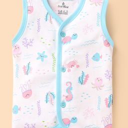 Child World Interlock Knit Sleeveless Jhabla With Sea Life Theme - Turquoise-picture-21