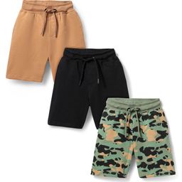 Primo Gino 100% Cotton Knit Knee Length Shorts With Abstract Print Pack of 3 - Black Beige & Green-image-76