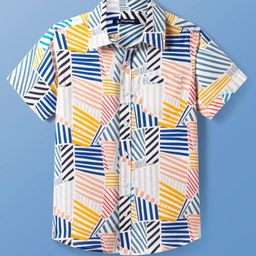 Pine Kids Viscose Woven Half Sleeves Printed Shirt - White-image-61