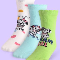 Cute Walk By Babyhug Non Terry Knit Anti Bacterial Socks With Dalmatians Graphics Pack Of 3 - White Light Blue & Light Green-image-72