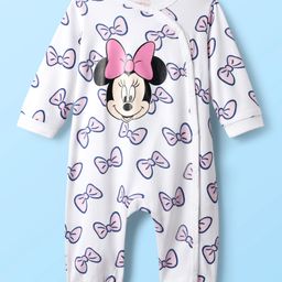 Babyhug Disney Full Sleeves Romper with Minnie Mouse Graphics - White-image-60