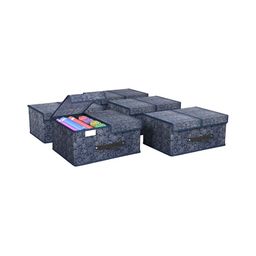 Aura Navy Blue 5 Pieces Flower Printed Double Lid Small 2 Compartments Drawer Organisers-image-39