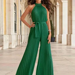 bebe Halter Neck Striped Basic Jumpsuit-image-91