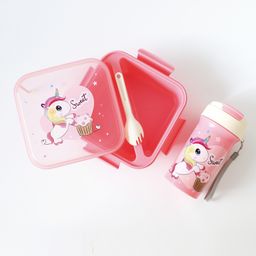 fab n funky Unicorn Print Leak Proof & Freezer Safe Lunch Box Set - Pink image 3