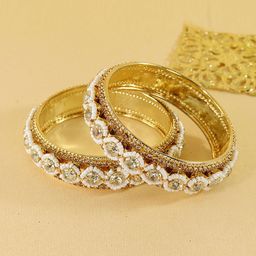 NMII Set Of 2 Zircon Studded & Pearls Beaded Bangles-image-11