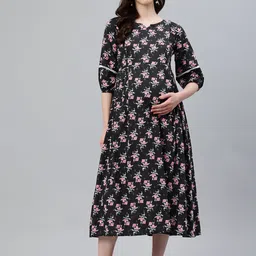Swishchick Women Ethnic Motifs Printed Cotton Maternity A-Line Dress-image-14