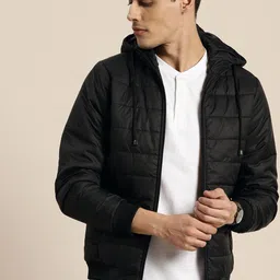 INVICTUS Men Black Solid Hooded Padded Jacket-image-53