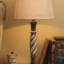 Homesake Antique Wood & White Twister Table Lamp with White Drum Shade (Bulb Included) - Set of 1-17