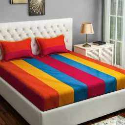 Swayam Stripes Multicolor 180 TC Cotton King Bedsheet with 2 Pillow Covers-image-43