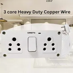 Elegant 3 Core 1.5 mm Cable Size 3 Pin Top 6 Amp 2 Socket 1 Switch ABS White Extension Board with Indicator 15 m Cable Length image 4