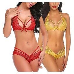 AROUSY Red & Yellow Self Pattern Lingerie Set-picture-12