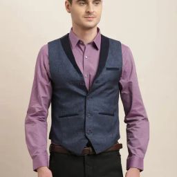Turtle Navy Blue Cotton Slim Fit Self Design Waistcoat-image-13