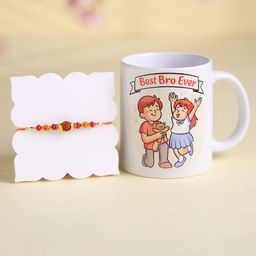 Floweraura Stones Studded & Beaded Rudraksha Rakhi With Best Bro Mug-image-82