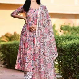 APNISHA Girls Floral Printed Regular Pure Cotton Kurta with Pyjamas & With Dupatta-picture-34