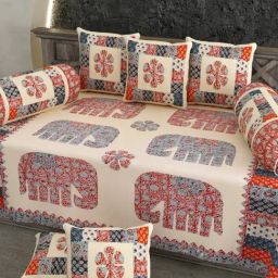 Living Roots Block Print Multicolor 300 TC Cotton Single Diwan - Set of 8-image-9