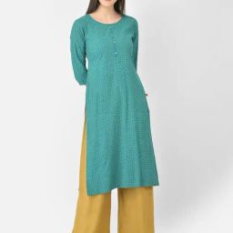 Span Green Cotton Printed Straight Kurta-image-79