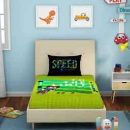 Spaces Character based Green 180 TC Cotton Single Bed Sheet with 1 Pillow Cover-image-25