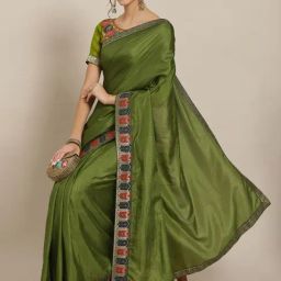 Satrani Green Saree With Unstitched Blouse-image-42