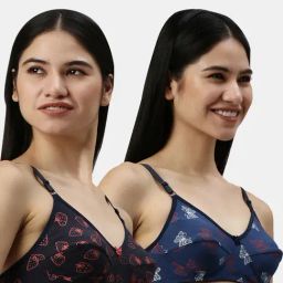 Kryptic Navy & Blue Printed Full Coverage Everyday Bra - Pack of 2-image-78