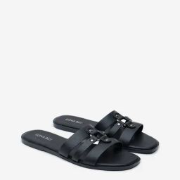 LUNA BLU by Westside Black Multi-Strap Slides-image-73
