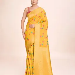 Monjolika Fashion Yellow Woven Banarsi Saree With Blouse-image-65