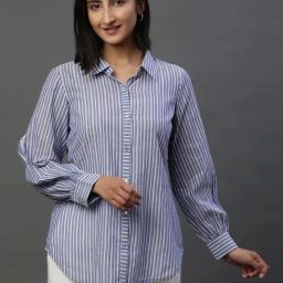 Aurelia Navy Cotton Striped Shirt-image-66