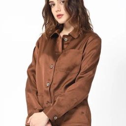 RAREISM Brown Polyester Solid Long Sleeves Jacket-29