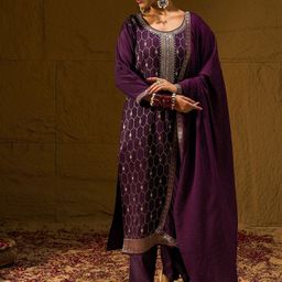 Indo Era Geometric Embroidered Straight Kurta With Trousers & Dupatta-10