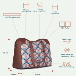 ZOUK Kovil Blue Printed Tote Handbag image 4