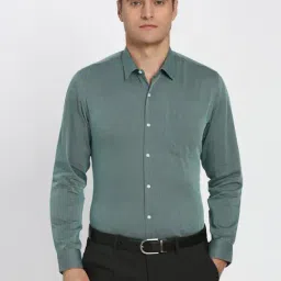 Peter England Green Cotton Slim Fit Shirt-image-13