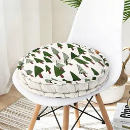 Kuber Industries Green & White 3 Pieces Printed Sitting Chair Cushion Pads-12