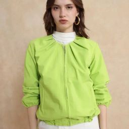 RAREISM Green Crepe Solid Long Sleeves Jacket-picture-31