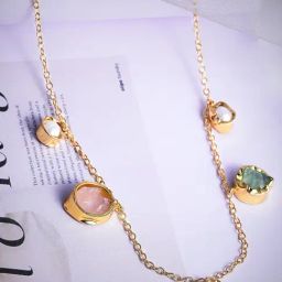 Rubans Gold-Tone Plated Pink & Green Necklace for Women-picture-31