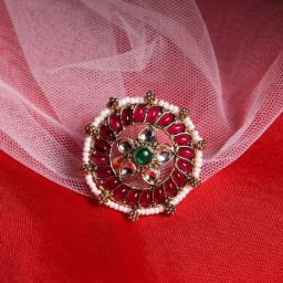 Panash Gold Plated Stone Studded & Beaded Adjustable Finger Ring-5