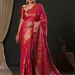 Saree Mall Pink Woven Saree With Unstitched Blouse-image-59