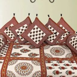 Living Roots Printed Maroon 300 TC Cotton Single Diwan - Set of 8-image-81