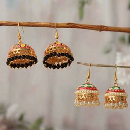 Anouk Set Of 2 Gold Plated Artificial Beaded Dome Shaped Jhumkas image 3
