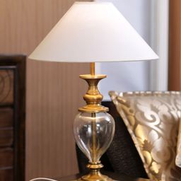 THE LIGHT STORE Gold-Toned & White Self Design Bedside Table Lamp with Shade-58