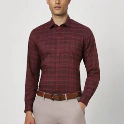Van Heusen maroon Checks Shirts-picture-2