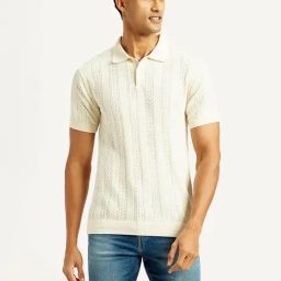 Levi's White Cotton Slim Fit Texture Polo T-Shirt-picture-1