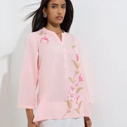 Utsa by Westside Pink Floral Embroidered Cotton-Blend Blend Tunic-picture-10
