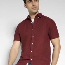 American Eagle Outfitters Burgundy Cotton Regular Fit Shirt-image-64