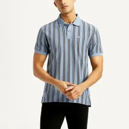 Levi's Light Blue Cotton Slim Fit Striped Polo T-Shirt-picture-18