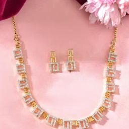 VOJ Gold Adjustable Geometrical AD Necklace & Earring Sets-image-13