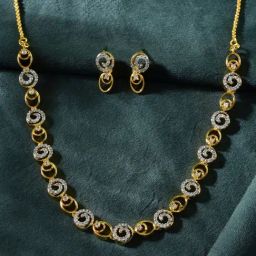 VOJ Gold Adjustable Circular AD Necklace & Earring Sets-14