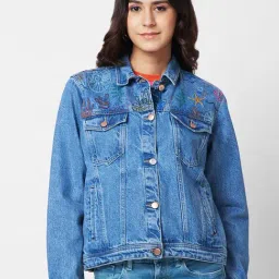 Spykar Blue Cotton Embroidery Denim Jacket-picture-36