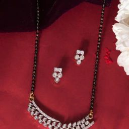 VOJ Silver Adjustable AD Stone Studded Designer Mangalsutra & Earring Sets-35